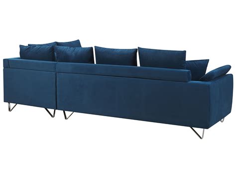 Left Hand Corduroy Corner Sofa Navy Blue Lunner Uk