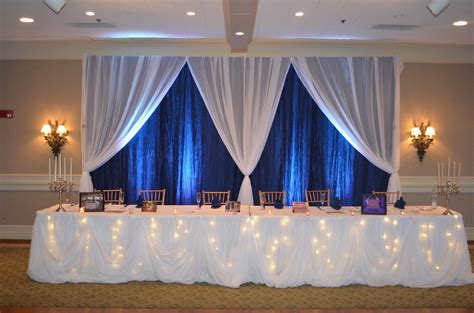 Navy Blue White Fairy Tale Wedding Reception Head Table Backdrop Table