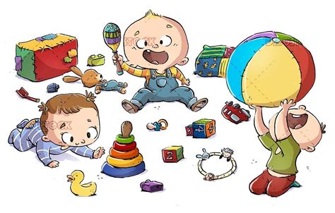 Babies Playing With A Rattle And A Ball Juegos Infantiles Caricatura