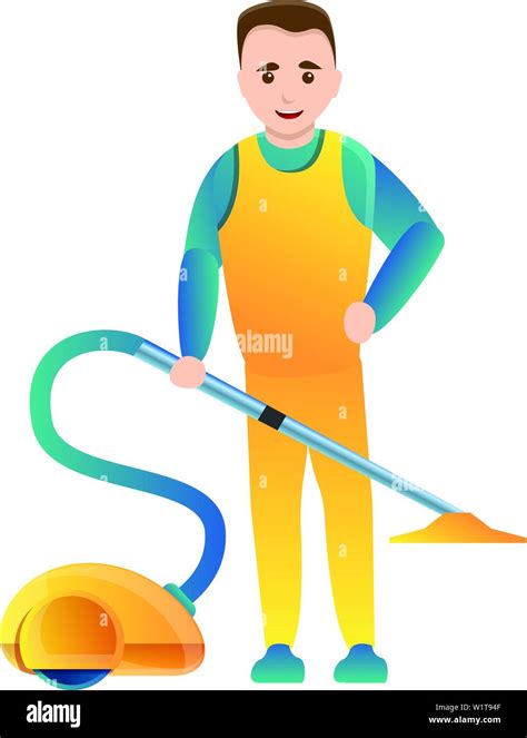 Man Use Vacuum Cleaner Icon Cartoon Of Man Use Vacuum Cleaner Vector