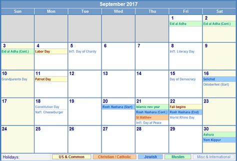 Christmas day is on monday, 25 december 2017 September 2017 Calendar with Holidays - as Picture