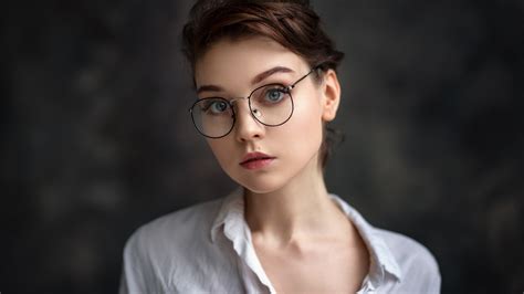 Wallpaper Portrait Face Women With Glasses Depth Of Field Olya Pushkina 2048x1152