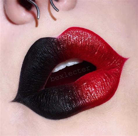 Black And Red Lipstick Color Bold Lip Art Plump Natural Lips Two Tone Ombré Lip Color