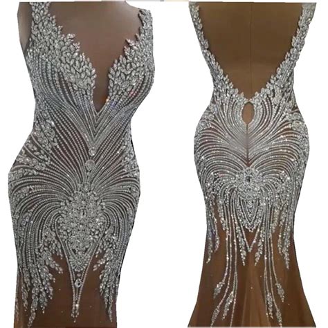 handmade silver bodice applique on nude mesh sew on rhinestones patches full body for front and png