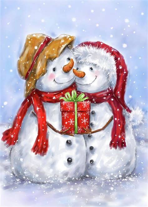 Two Snowmen Art Print By Makiko Christmas Scenes Christmas Drawing
