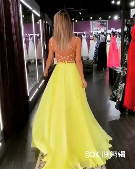 Yellow A Line Backless Sequins Chiffon Long Prom Dresses Yellow Formal Dresses Evening Dress For
