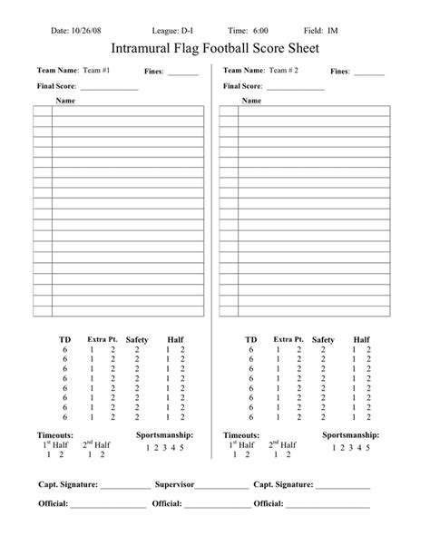 Football Score Sheet
