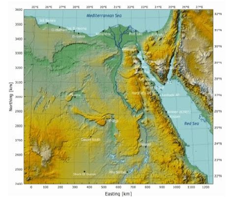 Topographic View Of Egyptian Terrain Showing The Main Regions According