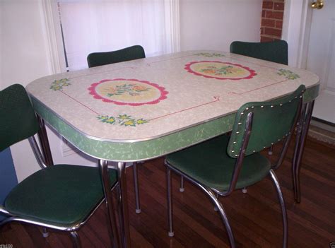 Vintage Red Rose Scallop Kitchen Formica Table Chairs Mid Century RARE EBay Formica Table