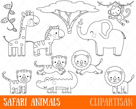 Safari Zoo Animales Clipart Sellos Digitales Arte Línea En Etsy