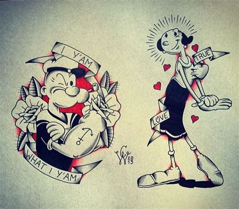 love these drawings of popeye and olive oyl would be fun tattoo cartoon character tattoos