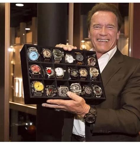 arnold schwarzenegger shows off his expensive watches and collecting hobby with his best friend