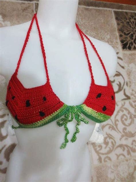 watermelon crochet bikini top festival halter croptop crochet top fun watermelon bikini bra