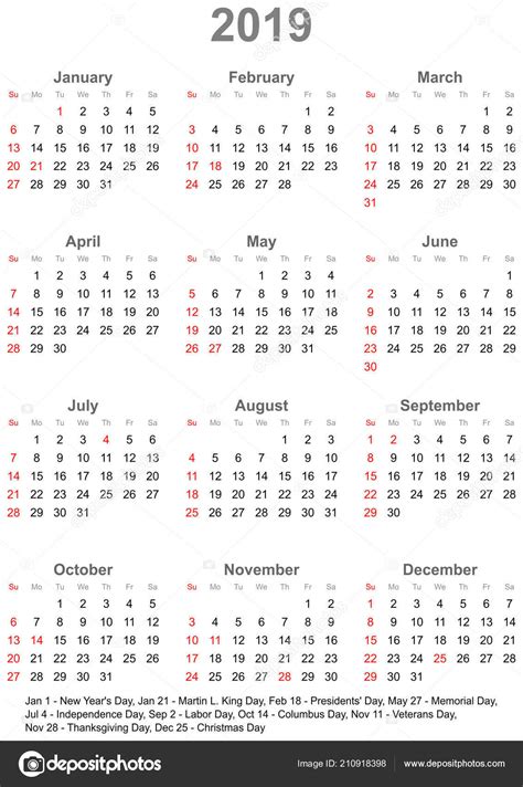 Calendario 2020 Con Feriados Marcados Calendario 2019