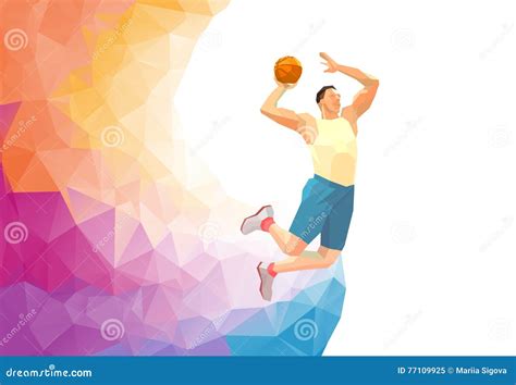 Basketball Player On Colorful Low Poly Back With Empty Space Stock