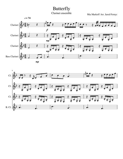 Butterfly Clarinoot Sheet Music For Clarinet Bass Clarinet Other