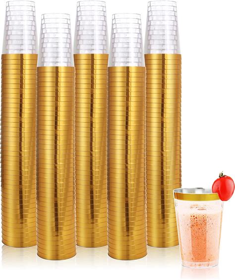 bayzz 200 pack gold plastic cups 12 oz clear plastic cups gold rimmed plastic cups