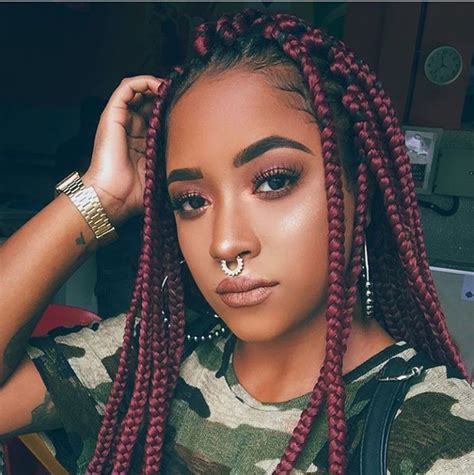 Box braids are a funky way to protect and style your hair at the same time. Wine box braids #Braidedhairstyles | Red box braids