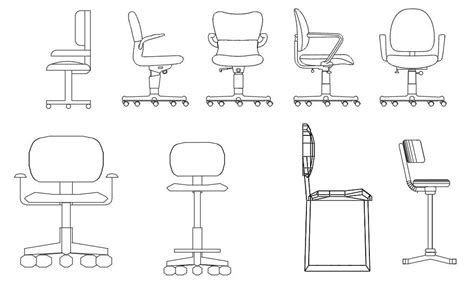 The Autocad 2d Drawing Shows Various Types Of Office Rolling Chairs