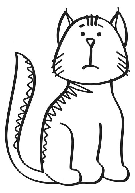 Premium Vector Cute Cat Drawing Sad Little Kitten Sketch