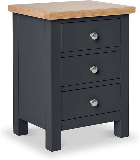Roseland Furniture Farrow Charcoal Grey Bedside Table Cabinet With Oak