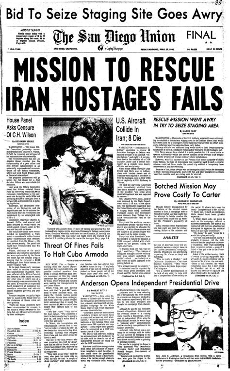 April 25, 1980: Mission to rescue Iran hostages fails - The San Diego ...