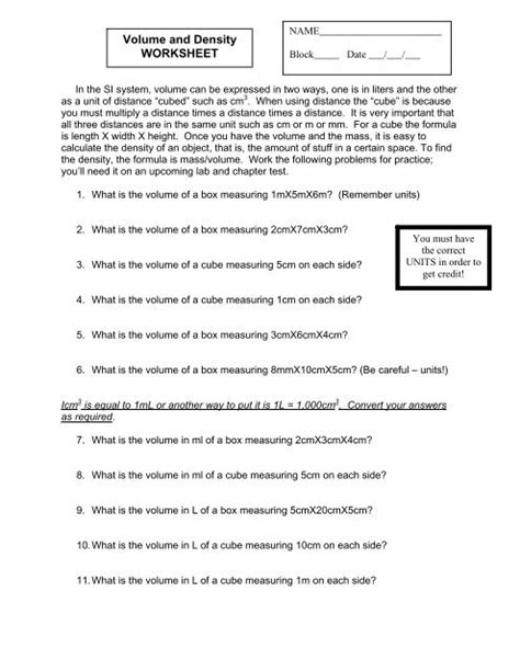 Density Worksheet With Answers Pdf Worksheet Today