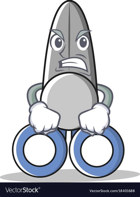 Angry Scissor Character Cartoon Style Royalty Free Vector