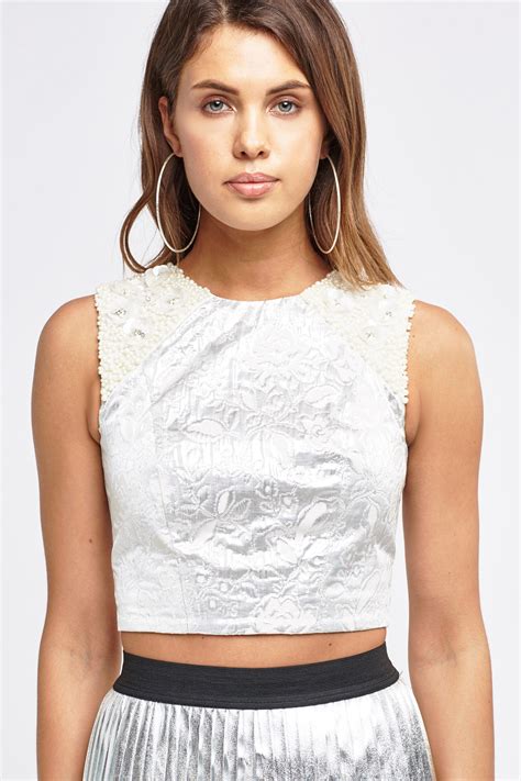 Sequin Embellished Contrast Crop Top Just 3