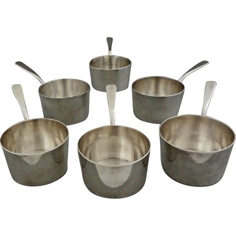 Set Of Six 6 Christofle Silver Plated Small Sauce Pans Pots