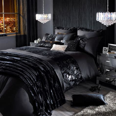 Micah black led bedroom furniture sets urban furniture outlet. Kylie Minogue Valaza Bedding - Luxury Black Satin Duvet ...