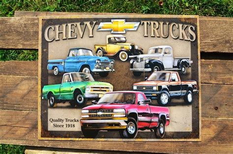 Chevy Trucks Tin Metal Sign Truck Since 1918 Silverado 3100