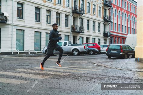 Strong Man Runner Training Running Urban Streets Athlete Prepearing