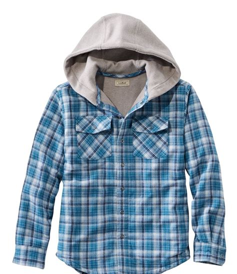 Boys Fleece Lined Flannel Shirt Hooded Plaid