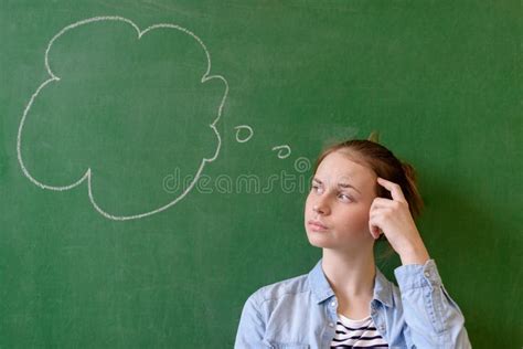 Student Thinking Blackboard Concept Pensive Girl Looking At Thought