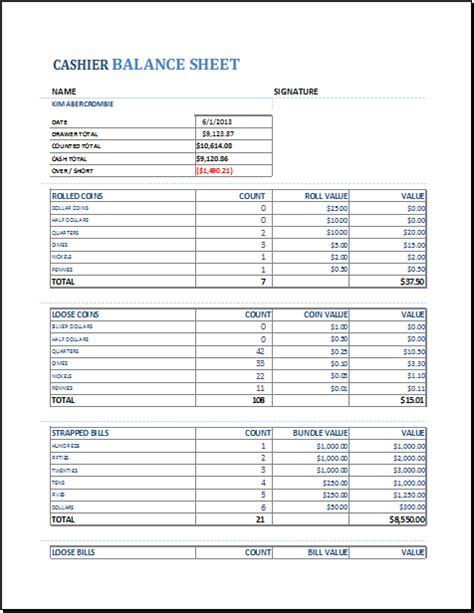 The free cashier balance sheet template for excel 2013 is a template for keeping track of a daily cashier balance sheet and cash drawer balancing template can be beneficial inspiration for people who seek a picture according specific. Pin by Shakira Lione on Helpful Templates | Balance sheet ...