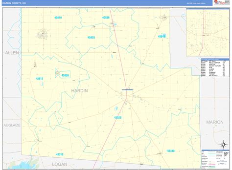 Hardin County Oh Zip Code Wall Map Basic Style By Marketmaps Mapsales