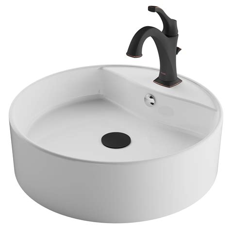 Kraus Elavo 18 Inch Round White Porcelain Ceramic Bathroom Vessel Sink