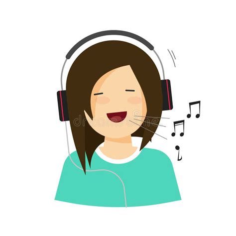 Muchacha En Música Que Escucha De Los Auriculares Y Ejemplo Sonriente