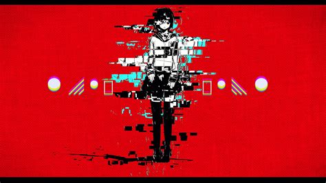 Female Anime Character Digital Wallpaper Red Glitch Art