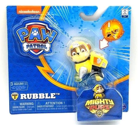 Paw Patrol Mighty Pups Rubble Figure With Light Up Badge And Paws With
