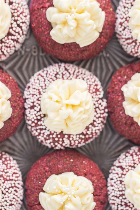 Red Velvet Thumbprint Cookies With Cream Cheese Frosting