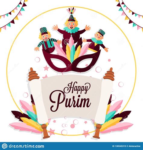 Happy Purim Party Template Or Greeting Card Design With Funny Jesters