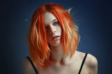 Wallpaper Face Women Redhead Model Portrait Dyed Hair Simple