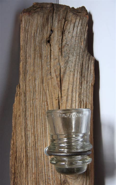 Rustic Glass Insulator Candle Holder Wall Vase Barn Wood Etsy