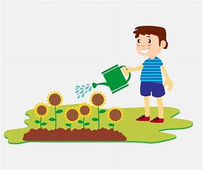 Watering Flowers Boy Vector Water Clipart Illustration