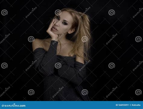 Beautiful Blond Woman Dark Background Smokey Eyes Makeup Stock Image Image Of Attractive