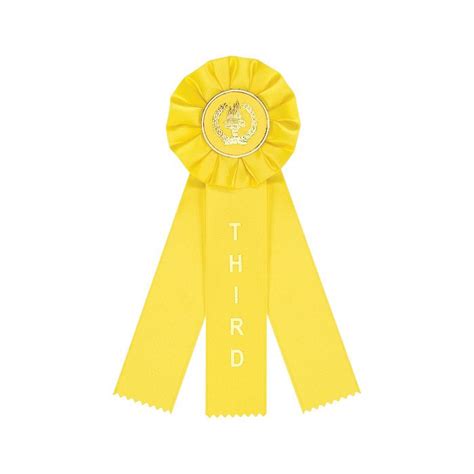 Yellow 3rd Place 3 Streamer Rosette Ribbon Dinn Trophy