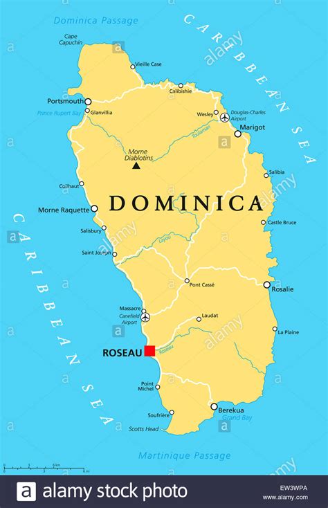 Dominica, officially the commonwealth of dominica, is an island country in the caribbean. Dominica politische Karte mit Hauptstadt Roseau und ...