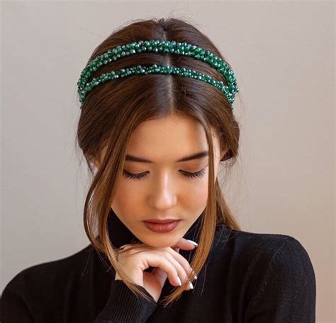 Emerald Headband Bridal Headpiece Green Tiara Beaded Headband Etsy Uk